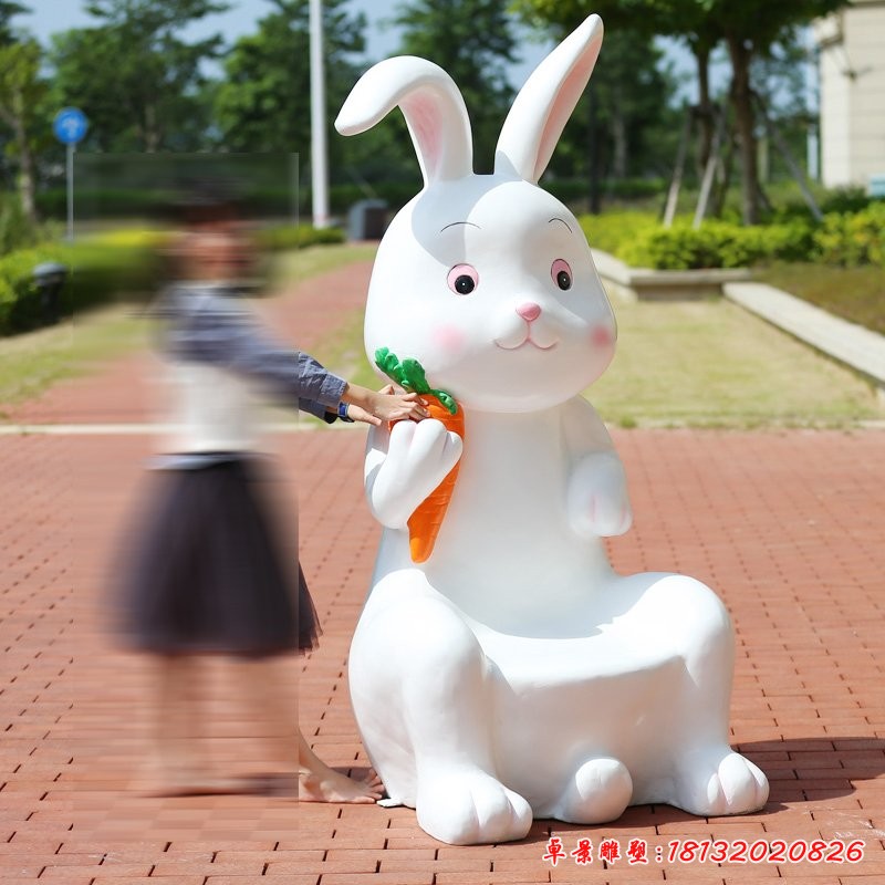 小兔子座椅雕塑，玻璃鋼卡通動物座椅
