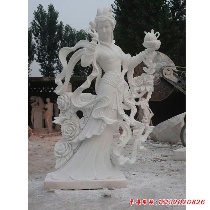 漢白玉仙女雕塑，石雕天女散花