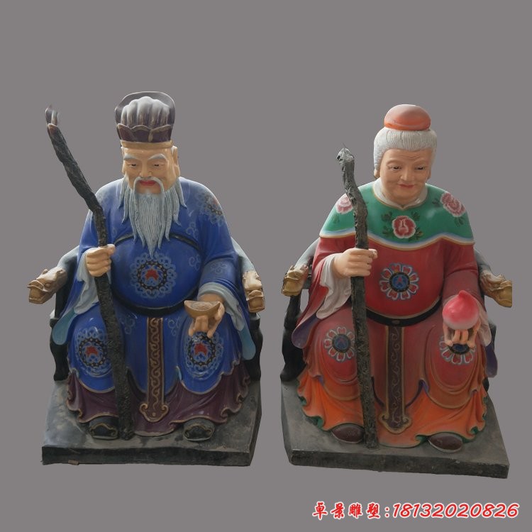 玻璃鋼彩繪土地公土地婆，土地廟神像雕塑