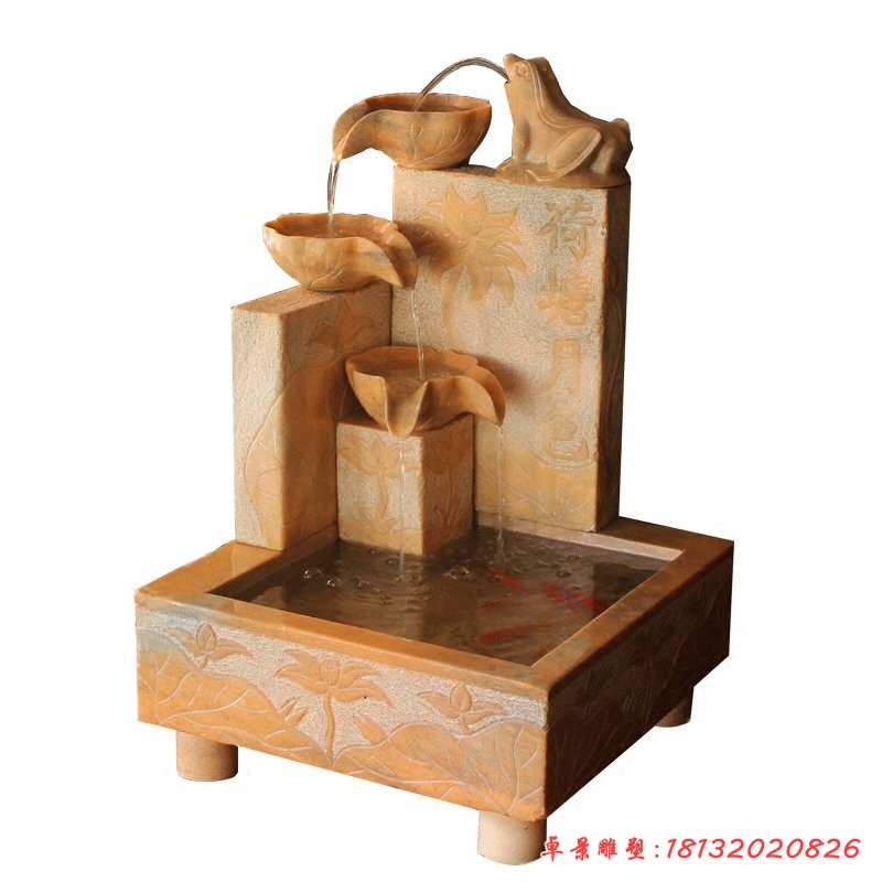 晚霞紅荷塘月色流水擺件，庭院流水石缽