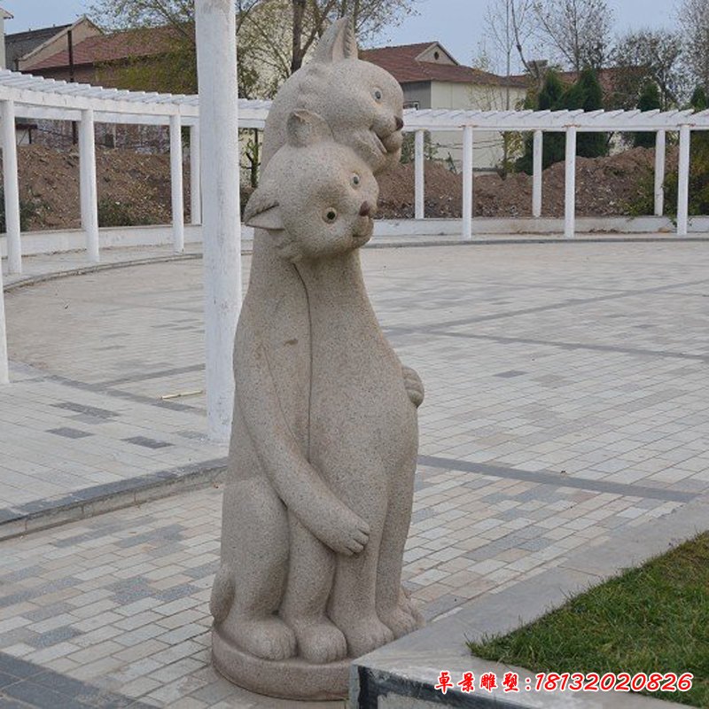 小貓石雕，公園動(dòng)物小貓石雕