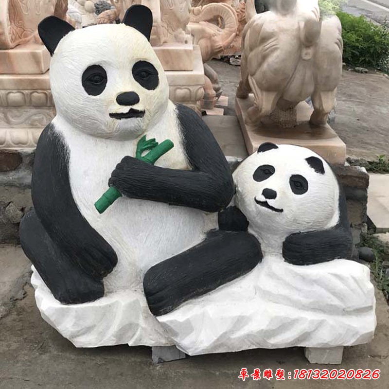 母子熊貓石雕，公園動(dòng)物石雕