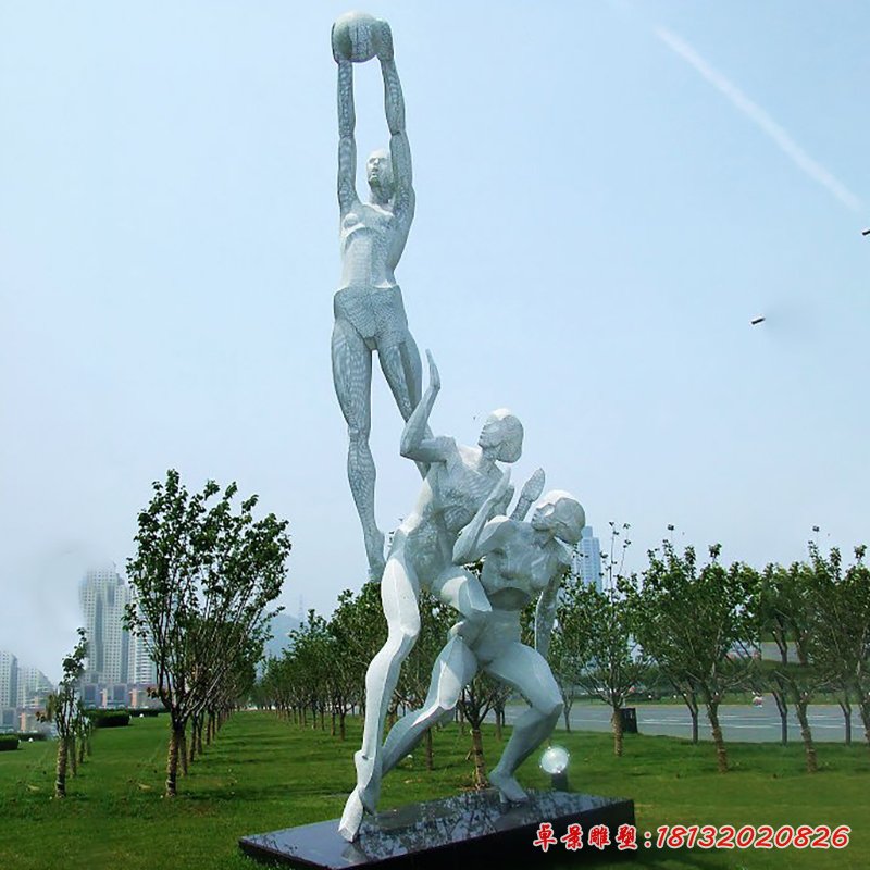 不銹鋼打籃球雕塑，公園不銹鋼人物雕塑