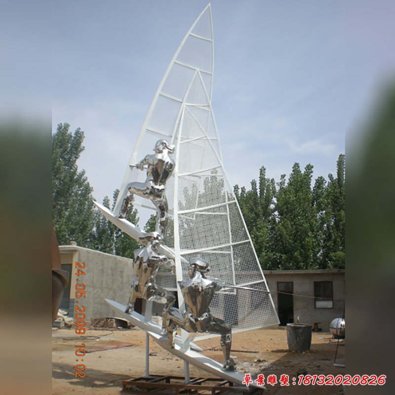 不銹鋼帆船雕塑，公園運動雕塑