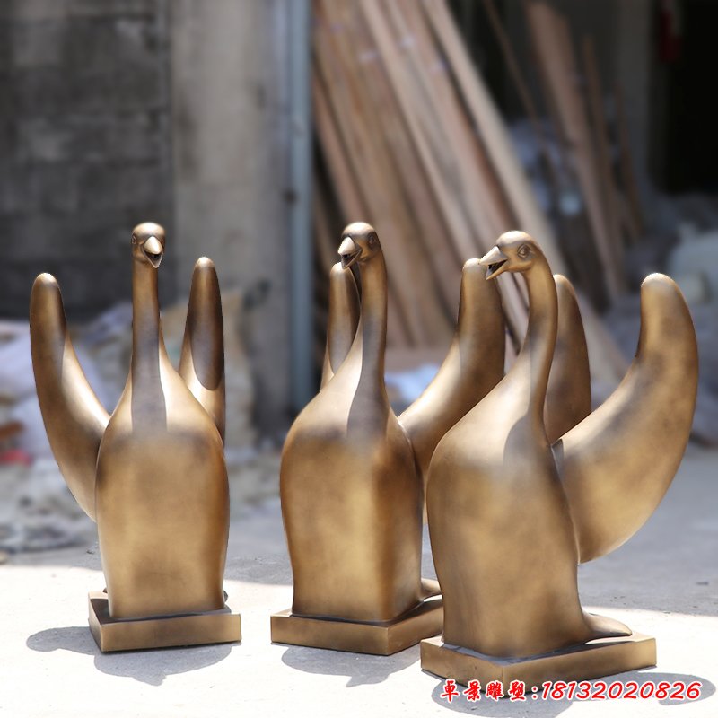 玻璃鋼仿銅天鵝，玻璃鋼動物雕塑 (2)
