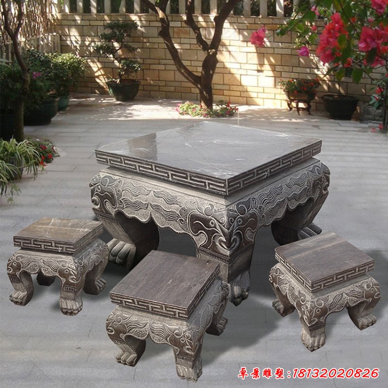 仿古石桌凳，庭院景觀石雕