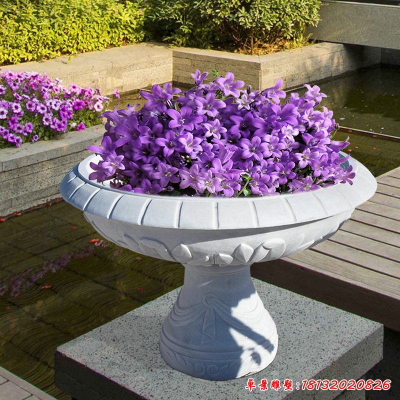 公園景觀石雕，漢白玉花盆