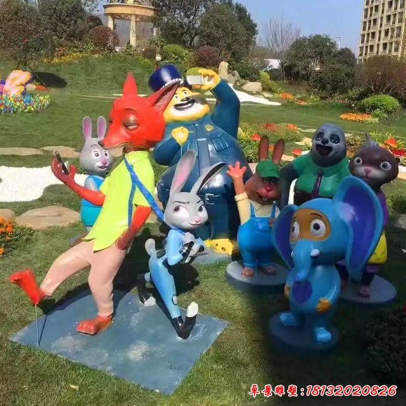 游樂場景觀擺件，玻璃鋼瘋狂動物城雕塑 (2)(1)